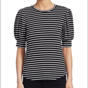 FRAME Black and White Stripe Tee with Puff Short Sleeves